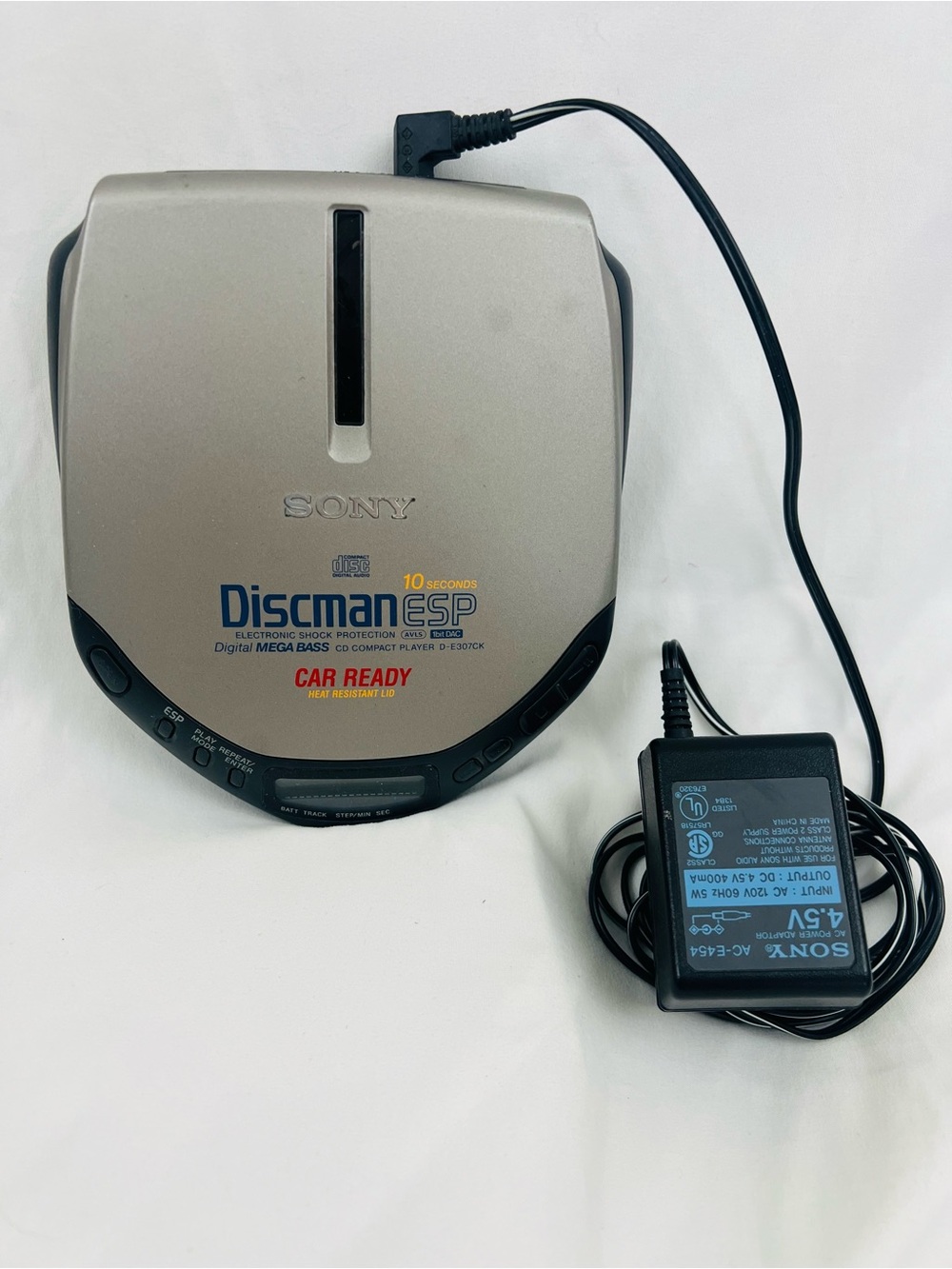 Sony Discman ESP D-E307CK Compact CD Player W Wall Pwr Supply Tested 1997 Works